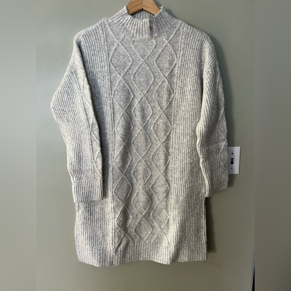 LOFT Gray Long Sleeve Sweater Dress Cable Knit Acrylic Wool L NWT